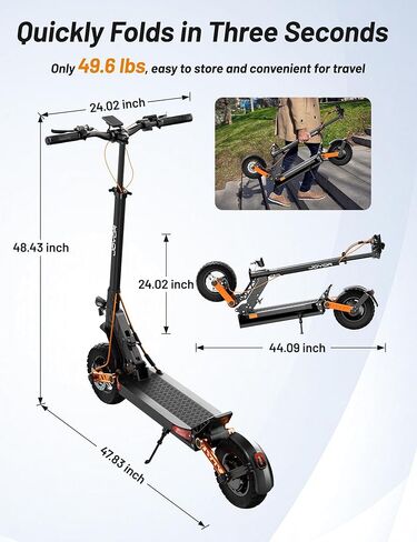 JOYOR S5-Z Electric Scooter, 1200W Peak Motor 48V Battery Up to 34 Miles Long Range 37MPH, 10 inch All-Terrain Folding E Scooter for Adults, Dual Shock Absorption & Double Braking UL Certification in Saudi Arabia