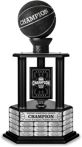 كأس كرة السلة TrophySmack Fantasy - جوائز البطولة القابلة للتخصيص - تشمل النقوش ما يصل إلى 19 عامًا من الفائزين السابقين، بطول 26-36 بوصة (أسود أو فضي) in Kuwait