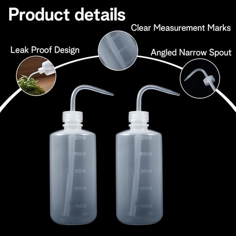 2 Pack Squeeze Bottles for Liquids, 500ml/16oz PET Squirt Bottles for Cleaning, Plant Watering, Leak-Proof Wash Bottle With Measurement Scale and Angled Nozzle for Lab Use in Saudi Arabia