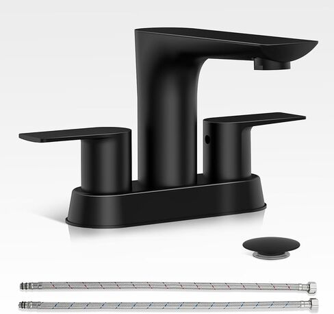 Bathroom Faucet, 4 Inch Faucet 2 Handle Bathroom Sink Faucets, Centerset Faucet for Bathroom Sink with Pop-up Drain Stopper and Supply Hoses, Farmhouse Sink Faucet in Saudi Arabia