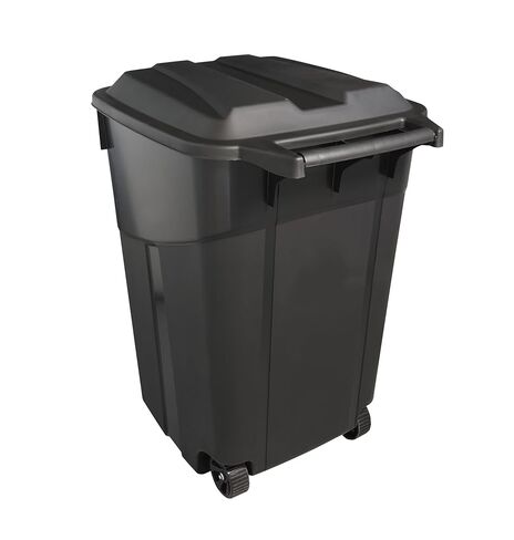45 Gallon Wheeled Garbage Can, Black Heavy Duty Plastic Trash Bin with Attached Lid - Ideal for Outdoor, Garage, Yard Waste in Saudi Arabia