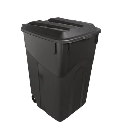 45 Gallon Wheeled Garbage Can, Black Heavy Duty Plastic Trash Bin with Attached Lid - Ideal for Outdoor, Garage, Yard Waste in Saudi Arabia