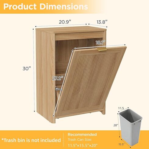 Halitaa Tilt Out Trash Can Cabinet, 10 Gallon Fluted Hidden Trash Can Cabinet for Kitchen, Laundry Hamper Cabinet, Wooden Hidden Garbage Can Holder, Pet Proof Trash Cabinet, Natural in Saudi Arabia