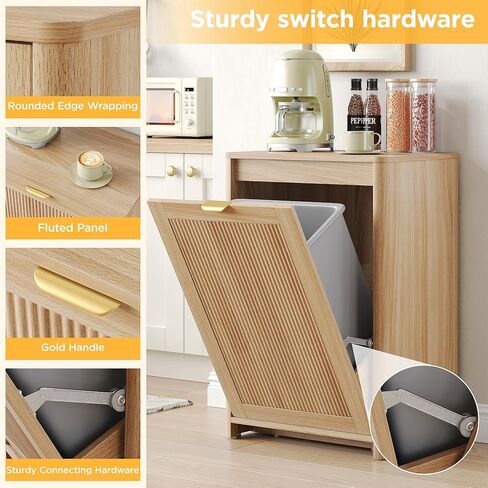 Halitaa Tilt Out Trash Can Cabinet, 10 Gallon Fluted Hidden Trash Can Cabinet for Kitchen, Laundry Hamper Cabinet, Wooden Hidden Garbage Can Holder, Pet Proof Trash Cabinet, Natural in Saudi Arabia