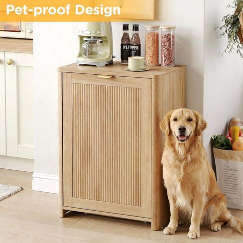 Halitaa Tilt Out Trash Can Cabinet, 10 Gallon Fluted Hidden Trash Can Cabinet for Kitchen, Laundry Hamper Cabinet, Wooden Hidden Garbage Can Holder, Pet Proof Trash Cabinet, Natural in Saudi Arabia