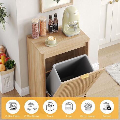 Halitaa Tilt Out Trash Can Cabinet, 10 Gallon Fluted Hidden Trash Can Cabinet for Kitchen, Laundry Hamper Cabinet, Wooden Hidden Garbage Can Holder, Pet Proof Trash Cabinet, Natural in Saudi Arabia