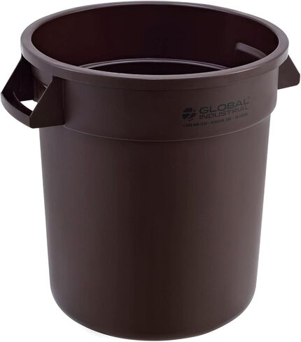 Global Industrial Commercial Round Trash Can, 10 Gallon Capacity, Plastic Garbage Can, Indoor and Outdoor Utility Trash Can, Brown, 15-5/8"W x 17-1/8"H, No Lid in Saudi Arabia