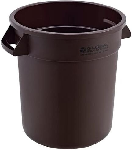 Global Industrial Commercial Round Trash Can, 10 Gallon Capacity, Plastic Garbage Can, Indoor and Outdoor Utility Trash Can, Brown, 15-5/8"W x 17-1/8"H, No Lid in Saudi Arabia