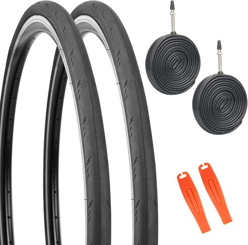 700x25c & 700x28c Road Bike Tire Set– 2 High-Performance Tires + 2 Butyl Inner Tubes + 2 Tire Levers – Lightning Tread Pattern, FV48mm Valve，for Road Bike/City Bike/Gravel Bike in Saudi Arabia