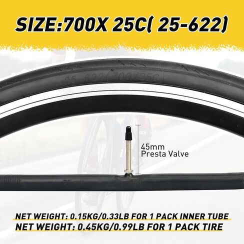 700x25c & 700x28c Road Bike Tire Set– 2 High-Performance Tires + 2 Butyl Inner Tubes + 2 Tire Levers – Lightning Tread Pattern, FV48mm Valve，for Road Bike/City Bike/Gravel Bike in Saudi Arabia