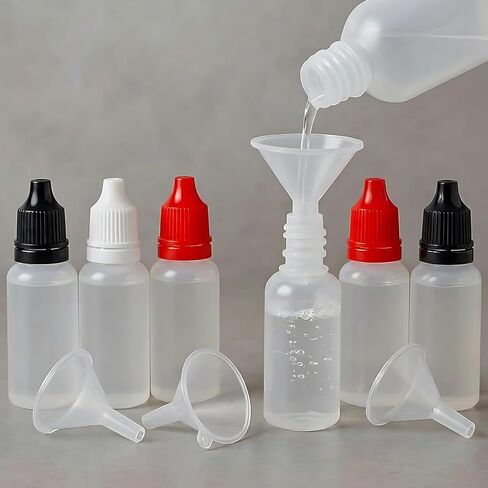 10 PCS (6 Bottles + 4 Funnels) 15ml Small Plastic Dropper Bottles - White, Black & Red Portable Travel Containers Eye Liquid Dropper Bottles, Squeezable Refillable Bottle with Cap and Plug in Saudi Arabia