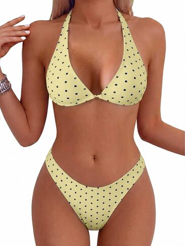 Fanuerg Women's Triangle Bikini Sets Halter String Two Piece Swimsuits High Cut Cheeky Bathing Suit in Saudi Arabia