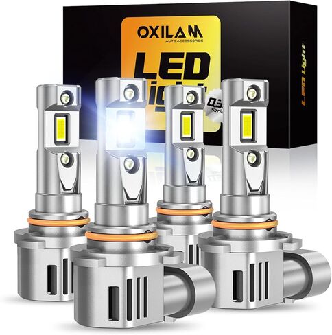 مجموعة مصابيح الإضاءة OXILAM H11 9005، 70000 لومن 900% أكثر سطوعًا 6500 كلفن ضوء أبيض بارد، H11-H9-H8 9005-HB3 استبدال هالوجين ضوء الضباب DRL مقاس 1:1، تصميم لاسلكي، IP68 مقاوم للماء، حزمة من 4 in Kuwait
