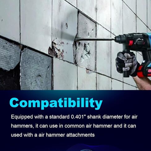 لقمة مطرقة هوائية، 1 بوصة OD × 18 بوصة لقم مطرقة هواء طويلة، أداة هوائية ساق 0.401 بوصة مناسبة لمطرقة الهواء، سبائك فولاذ Cr-Mo in Kuwait