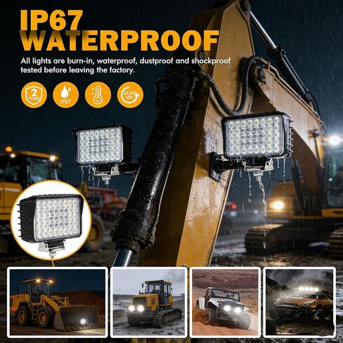 2 حزمة فائقة السطوع 80 وات LED ضوء العمل 12 فولت/24 فولت، مجموعة مربعة من الفيضانات بقيادة شريط المصباح الأمامي مقاوم للماء، 6500 كلفن، للمعدات الثقيلة للطرق الوعرة شاحنة جرار عربة الجولف UTV ATV قارب in Kuwait