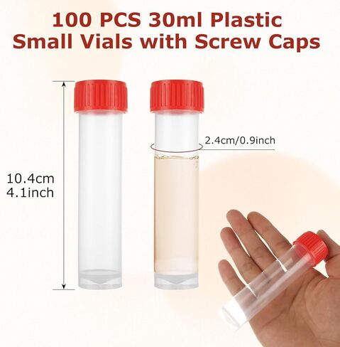 100 PCS Plastic Test Tubes with Caps 30 ml Plastic Vials with Caps 30 ml Transparent Test Tubes with Lids for Laboratory, Scientific Experiments, Liquid Storage in Saudi Arabia