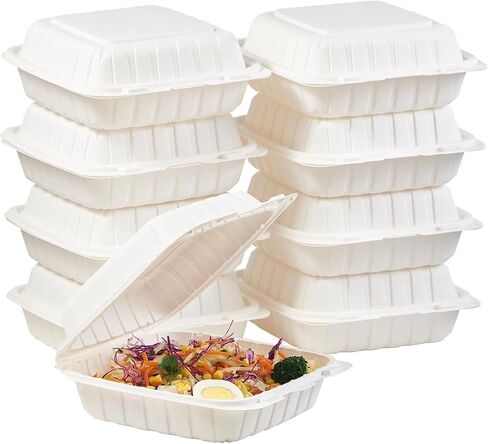 34 Pcs Clamshell Take out Containers with Lids Disposable Lunch Box 8''x 8'' Plastic Food Storage Containers To Go Meal Prep Packaging Catering Office Travel Restaurants Microwave Safe (White) in Saudi Arabia