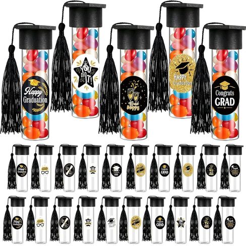 2026 Graduation Candy Tubes, 2026 Graduation Party Favors Candy Containers and Mini Grad Caps with Black Tassels Stickers for DIY Grad Table Party Favors in Saudi Arabia
