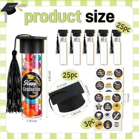 2026 Graduation Candy Tubes, 2026 Graduation Party Favors Candy Containers and Mini Grad Caps with Black Tassels Stickers for DIY Grad Table Party Favors in Saudi Arabia