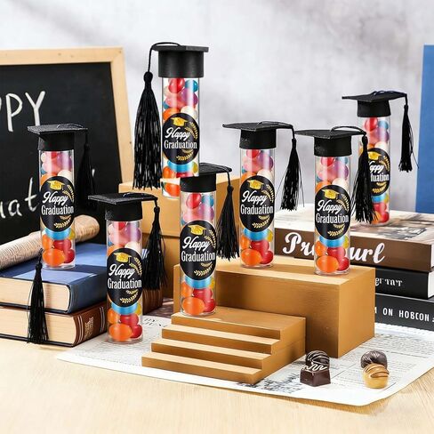 2026 Graduation Candy Tubes, 2026 Graduation Party Favors Candy Containers and Mini Grad Caps with Black Tassels Stickers for DIY Grad Table Party Favors in Saudi Arabia