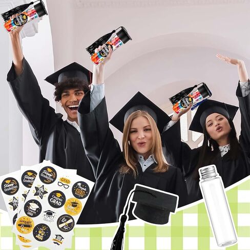 2026 Graduation Candy Tubes, 2026 Graduation Party Favors Candy Containers and Mini Grad Caps with Black Tassels Stickers for DIY Grad Table Party Favors in Saudi Arabia