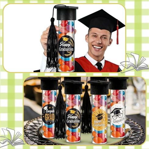 2026 Graduation Candy Tubes, 2026 Graduation Party Favors Candy Containers and Mini Grad Caps with Black Tassels Stickers for DIY Grad Table Party Favors in Saudi Arabia
