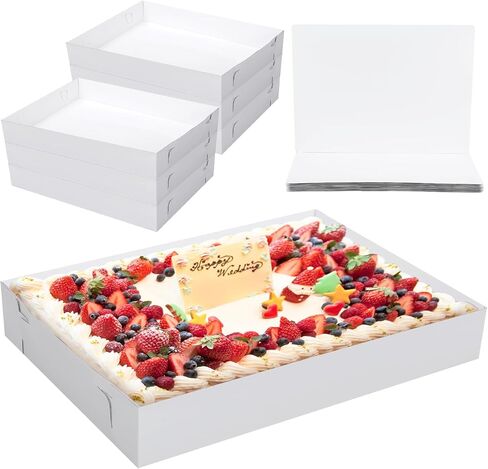6 Set 26 x 18 x 4 Inch Corrugated Full Sheet Cake Box Bottom with Thick Cake Boards White Non Window Sheet Cakes Box Bottom Large Greaseproof Rectangle Bakery Tray for Packaging Cupcakes in Saudi Arabia