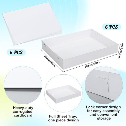 6 Set 26 x 18 x 4 Inch Corrugated Full Sheet Cake Box Bottom with Thick Cake Boards White Non Window Sheet Cakes Box Bottom Large Greaseproof Rectangle Bakery Tray for Packaging Cupcakes in Saudi Arabia