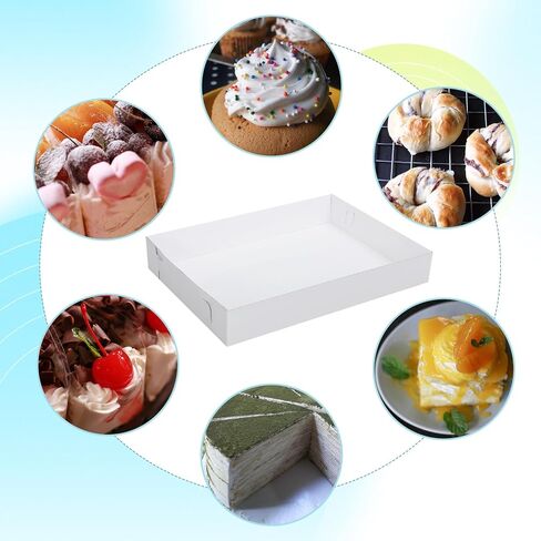 6 Set 26 x 18 x 4 Inch Corrugated Full Sheet Cake Box Bottom with Thick Cake Boards White Non Window Sheet Cakes Box Bottom Large Greaseproof Rectangle Bakery Tray for Packaging Cupcakes in Saudi Arabia