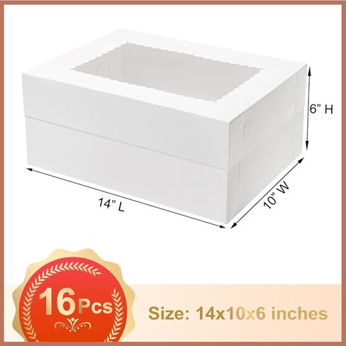 16 قطعة من علب الكيك من Mefleet مقاس 14 × 10 × 6 مع نافذة مستطيلة ربع ورقة صناديق خبز للمعجنات وكعك الخبز والكب كيك والدونات والبسكويت وتغليف حلوى الفطائر باللون الأبيض الكبير in Kuwait
