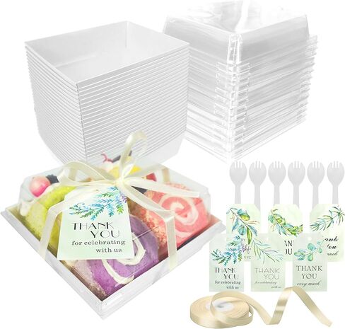 50 PCS Charcuterie Boxes with Clear Lids, 5.3 * 5 * 2.5 Inches Paper Bakery Box To Go Food Containers for Desserts, Sandwich, Cookies, Cake Slice, Strawberries in Saudi Arabia