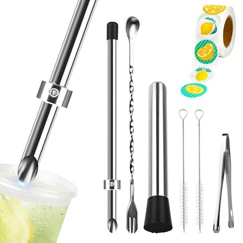 1 Pack 316 Stainless Steel Straw Hole Puncher for Plastic Lids Lemonade Cups,Lemonade Sharp Hole Puncher for Straw Tool with 1 Cleaning Brush–Lemon Stand Supplies(9.5 Inch,Black) in Saudi Arabia