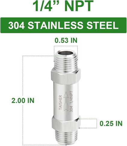 TAISHER 1PCS 304 Stainless Steel 1/4" NPT Male Check Valve,Backflow Prevention,One Way Non-Return Check Valves in Saudi Arabia