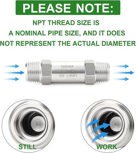 TAISHER 1PCS 304 Stainless Steel 1/4" NPT Male Check Valve,Backflow Prevention,One Way Non-Return Check Valves in Saudi Arabia