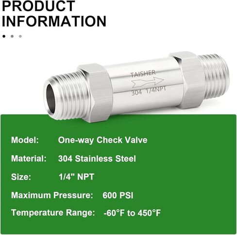 TAISHER 1PCS 304 Stainless Steel 1/4" NPT Male Check Valve,Backflow Prevention,One Way Non-Return Check Valves in Saudi Arabia