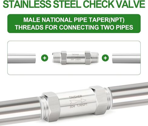 TAISHER 1PCS 304 Stainless Steel 1/4" NPT Male Check Valve,Backflow Prevention,One Way Non-Return Check Valves in Saudi Arabia