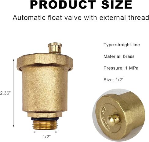 KVAEY Brass Automatic Float Valve, 1/2" Male NPT Thread Brass Air Bleeder Release Vent Valve, Automatic Air Bleed Vent with Male Thread for Hot Water Radiator Boiler Heat System (1/2") in Saudi Arabia
