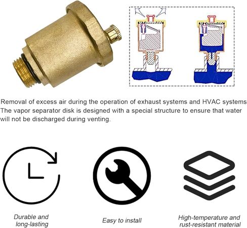 KVAEY Brass Automatic Float Valve, 1/2" Male NPT Thread Brass Air Bleeder Release Vent Valve, Automatic Air Bleed Vent with Male Thread for Hot Water Radiator Boiler Heat System (1/2") in Saudi Arabia