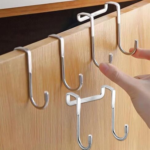 3 Pieces Heavy Duty Dual-Hooks Door Hooks Cabinet Organizer Hanger for Towels, Clothes, Hats and Bags Use in Bathroom, Bedroom, Kitchen(Silver) in Saudi Arabia