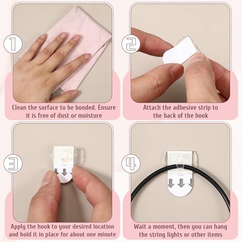 60Pcs Mini Adhesive Hooks, Light Clips for Hanging, Removable Clear Mini Lights Strip Clip for Wall, Indoor, Festival Decoration in Saudi Arabia