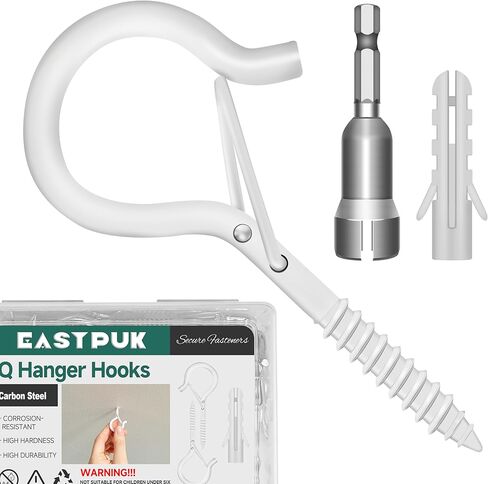 20PCS Q-Hanger Hooks with Safety Buckle, 2.2 Inch White Eye Hook Screw Cup Wall Ceiling Q-Hanger Hooks for Outdoor String Lights Hanging Christmas Lights, Plants with 1 Wing Nut Driver in Saudi Arabia
