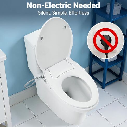 Elongated Bidet Toilet Seat, Non-Electric Dual Nozzle (Front & Rear Wash), Self-Cleaning Wand with Quiet-Close Lid, Easy Installation with All Accessories Included, White in Saudi Arabia