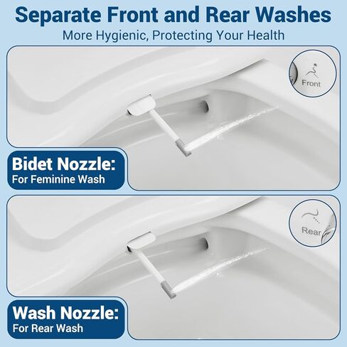 Elongated Bidet Toilet Seat, Non-Electric Dual Nozzle (Front & Rear Wash), Self-Cleaning Wand with Quiet-Close Lid, Easy Installation with All Accessories Included, White in Saudi Arabia