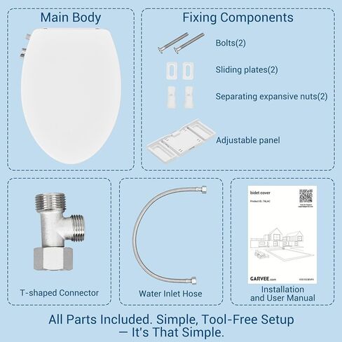 Elongated Bidet Toilet Seat, Non-Electric Dual Nozzle (Front & Rear Wash), Self-Cleaning Wand with Quiet-Close Lid, Easy Installation with All Accessories Included, White in Saudi Arabia