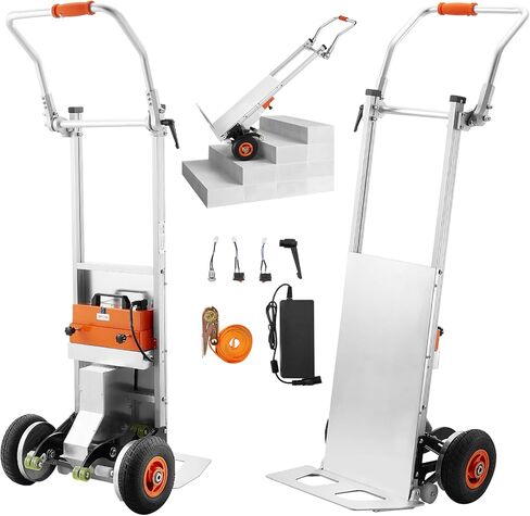 VEVOR Electric Stair Climbing Dolly, 440lbs Capacity Electric Stair Climbing Hand Trucks with 157.5in Rope & Folding Handle, Heavy Duty Stair Climber for Warehouse Logistics, Moving Furniture(Silver) in Saudi Arabia