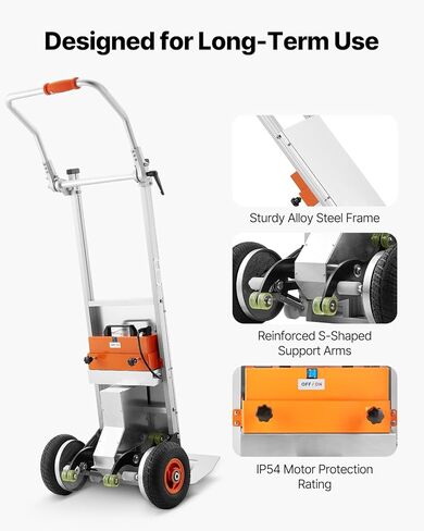 VEVOR Electric Stair Climbing Dolly, 440lbs Capacity Electric Stair Climbing Hand Trucks with 157.5in Rope & Folding Handle, Heavy Duty Stair Climber for Warehouse Logistics, Moving Furniture(Silver) in Saudi Arabia