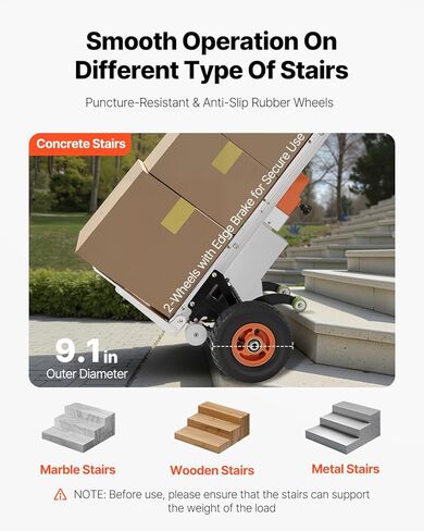 VEVOR Electric Stair Climbing Dolly, 440lbs Capacity Electric Stair Climbing Hand Trucks with 157.5in Rope & Folding Handle, Heavy Duty Stair Climber for Warehouse Logistics, Moving Furniture(Silver) in Saudi Arabia