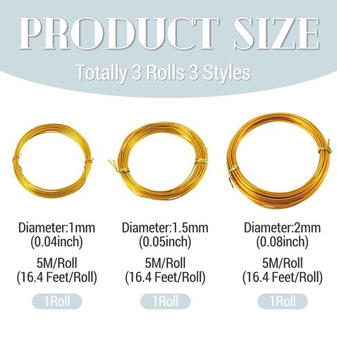 3 Rolls Round Aluminum Wire 18/15/12 Gauge Bendable Metal Craft Wire Flexible Craft Wiring for DIY Crafting Beading Jewelry Making Sculpting Armature Artistic Floral Garden Wrapping,Sliver in Saudi Arabia