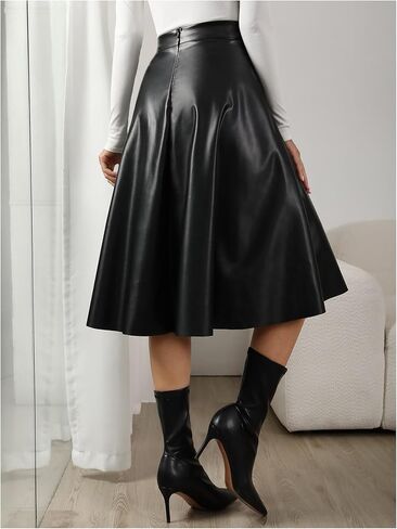 GORGLITTER Women's Leather Aline Midi Skirts Y2k Casual Trendy High Waisted Going Out Outfits Maxi Skirt with Pockets in Saudi Arabia