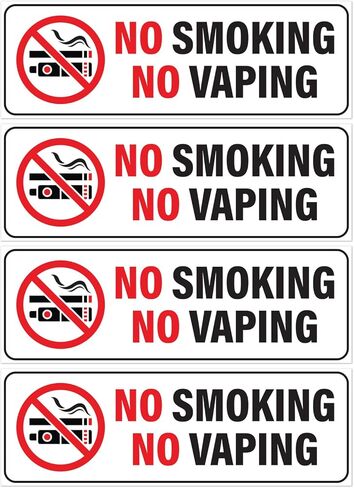 No Smoking No Vaping Signs, Self Adhesive Vinyl Sticker for Cars or Businesses, White, 9" x 3" (Pack of 4) in Saudi Arabia